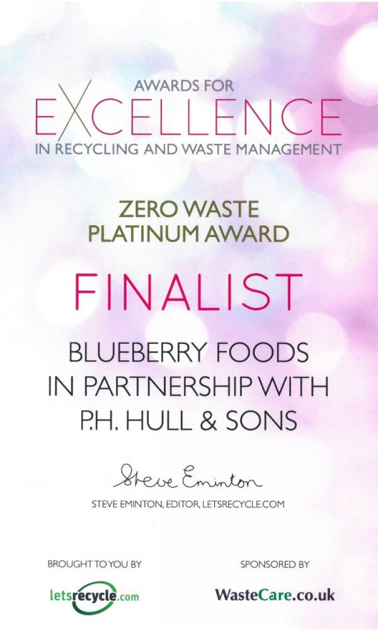 Lets Recycle Zero Waste Awards – Platinum Finalist – Blueberry Foods